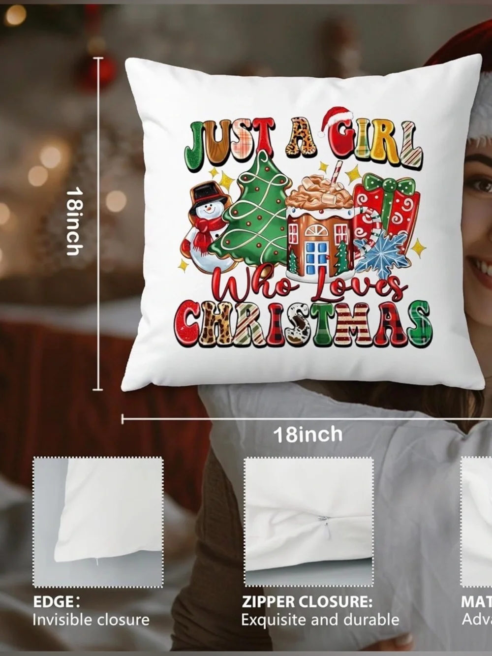 Just a Girl Who Loves Christmas Pillow Covers Set of 2 18x18 🌲🧑‍🎄 - Picture 3 of 9